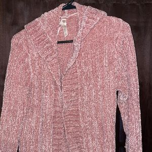 Large Long Cardigan with Pockets & Hood. Pink